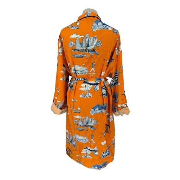 Katie Kime Houston Toile Midi Length Lounge Robe Orange L/XL - Picture 3 of 8